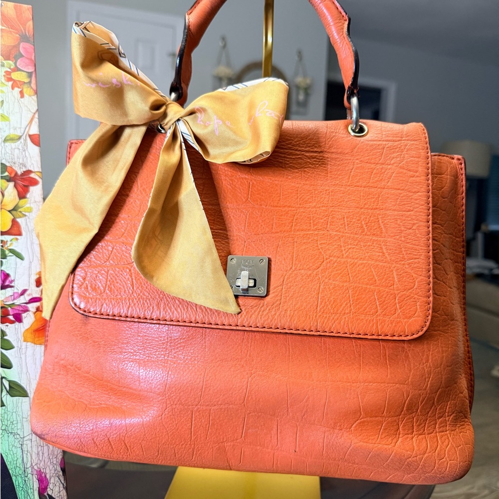 MCM Coral Satchel with Gold Bow Accent - Picture 2 of 15
